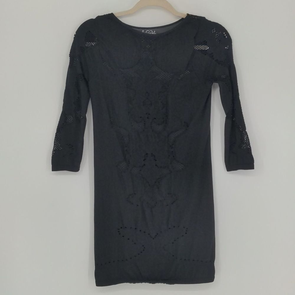 Intimately Free People Black Floral Lace Mini Dress M/L 3/4 Sleeve Stretch